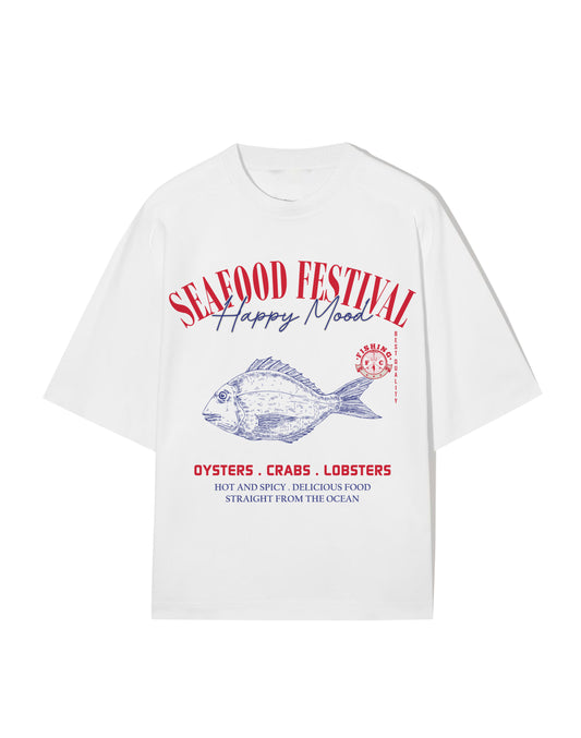Happy Mood Fish oversized white tshirt