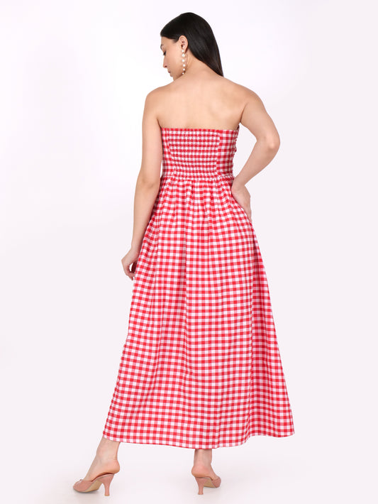 Grace plaid maxi red dress