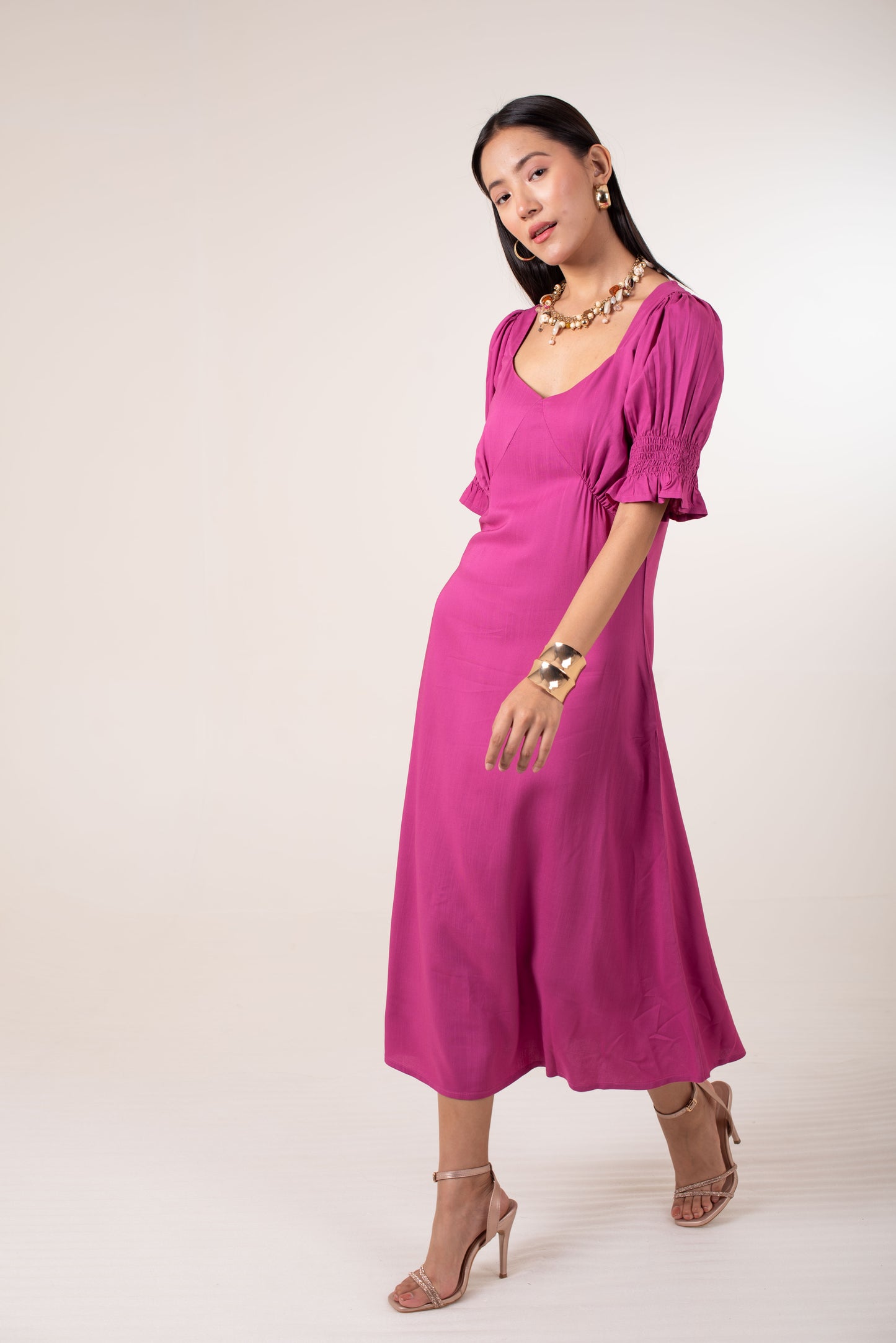 Berry Bloom Smocked midi dress
