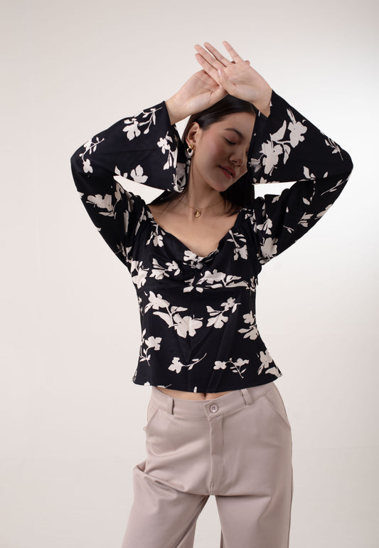 Retro Flora Ruched Top