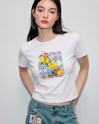 The little things white crop tee