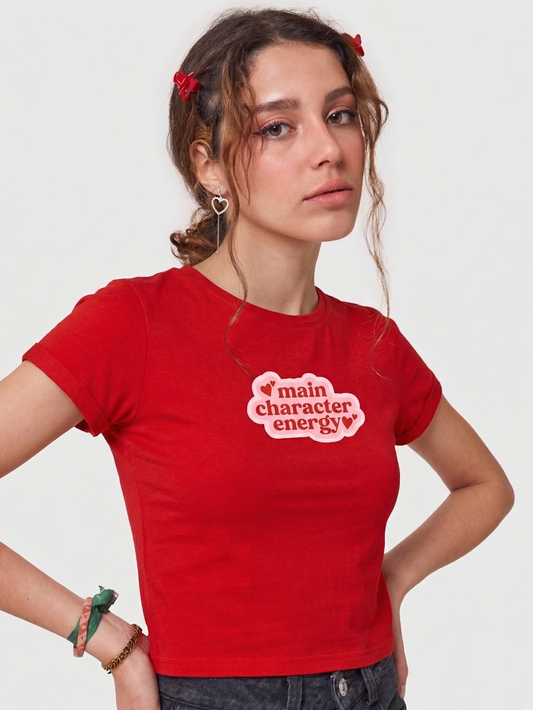 The Main Character red Crop tee
