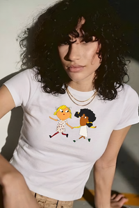 Best friend duo white crop tee