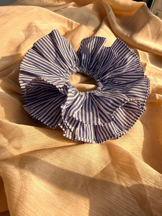 Cloud bloom blue stripe oversized scrunchie