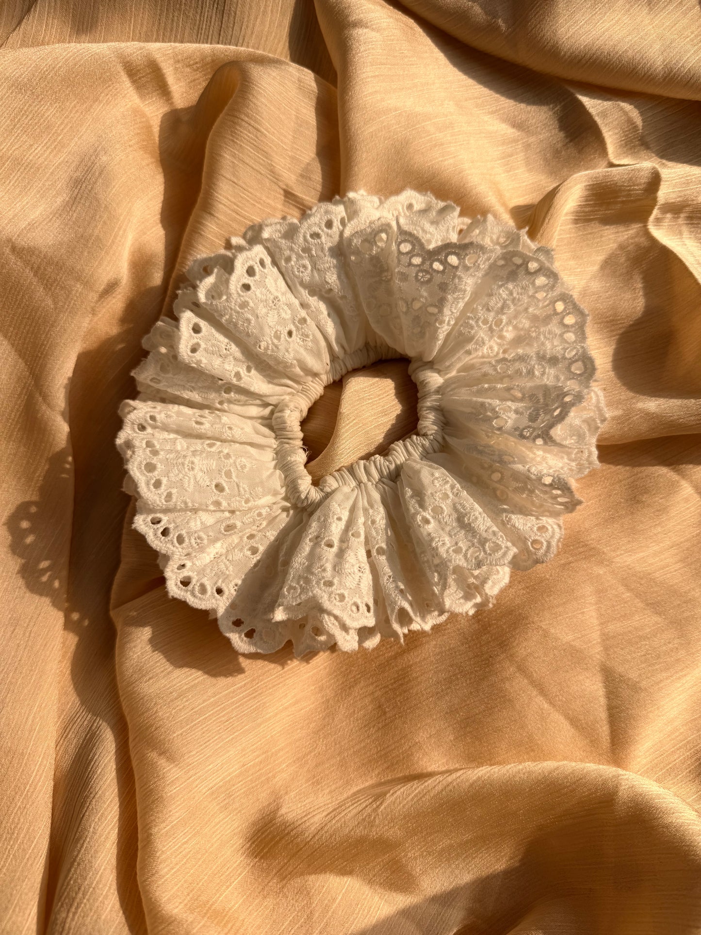 Cloud bloom white lace oversized scrunchie