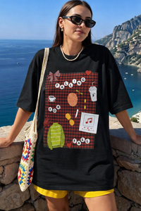 Gingham Fall Mood oversized Black tshirt