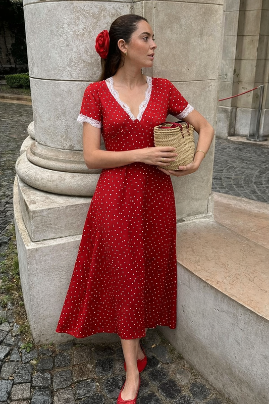 Vintage Rose lace Polka Dress