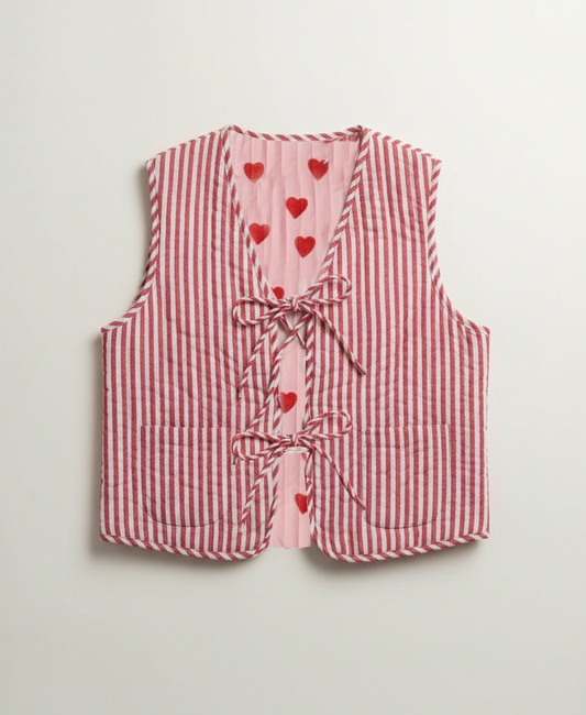 Red & White Stripes reversible quilted sleevless jacket