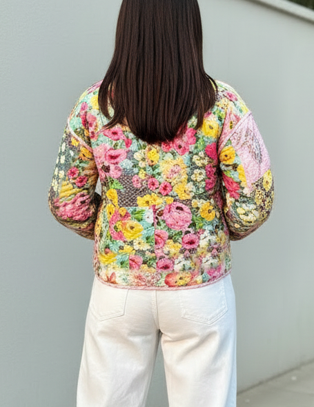 Pink & White Striped reversible quilted jacket