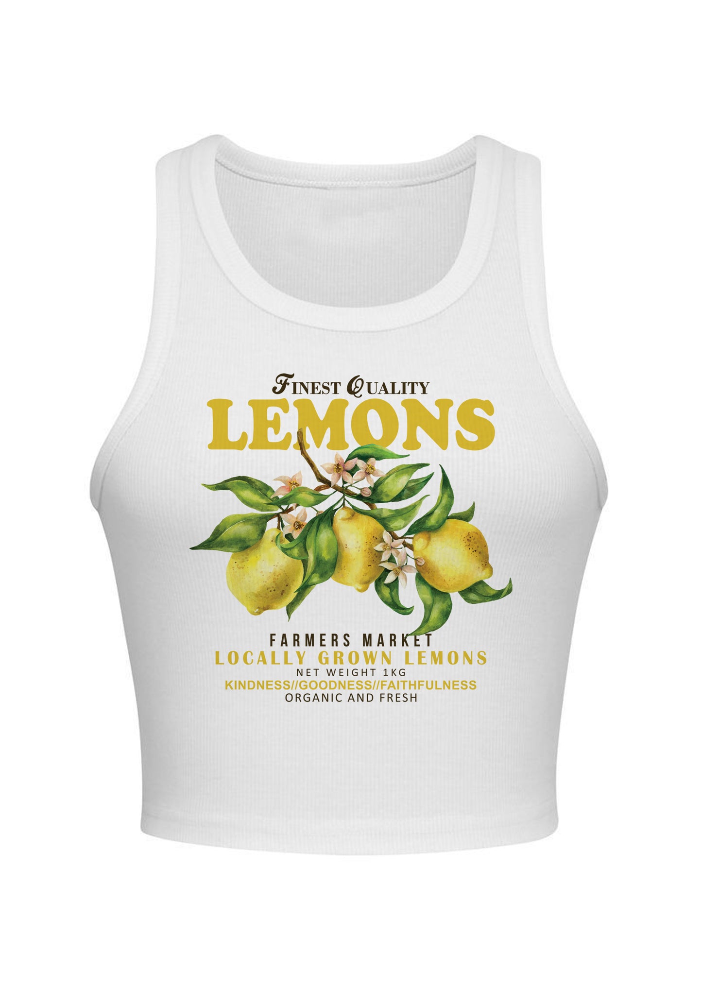 Lemon lagoon graphic white tank top