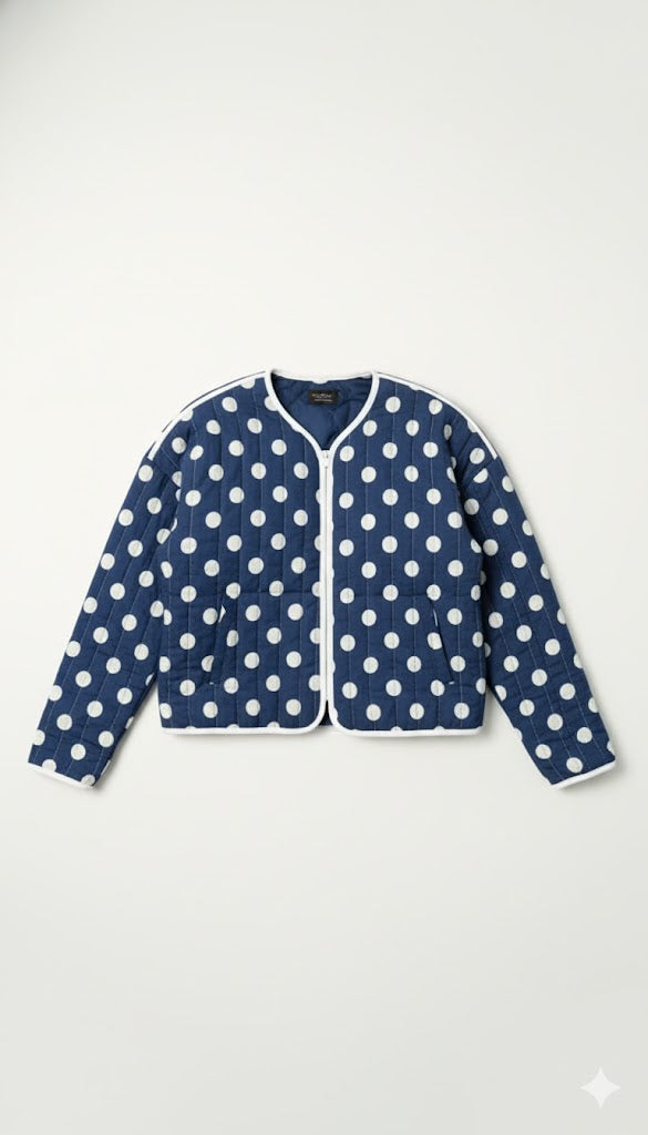 Polka dot Block printed reversible quilted jacket