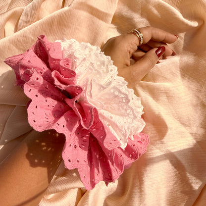 Pack of 2 - cloud bloom pink and white scrunchie