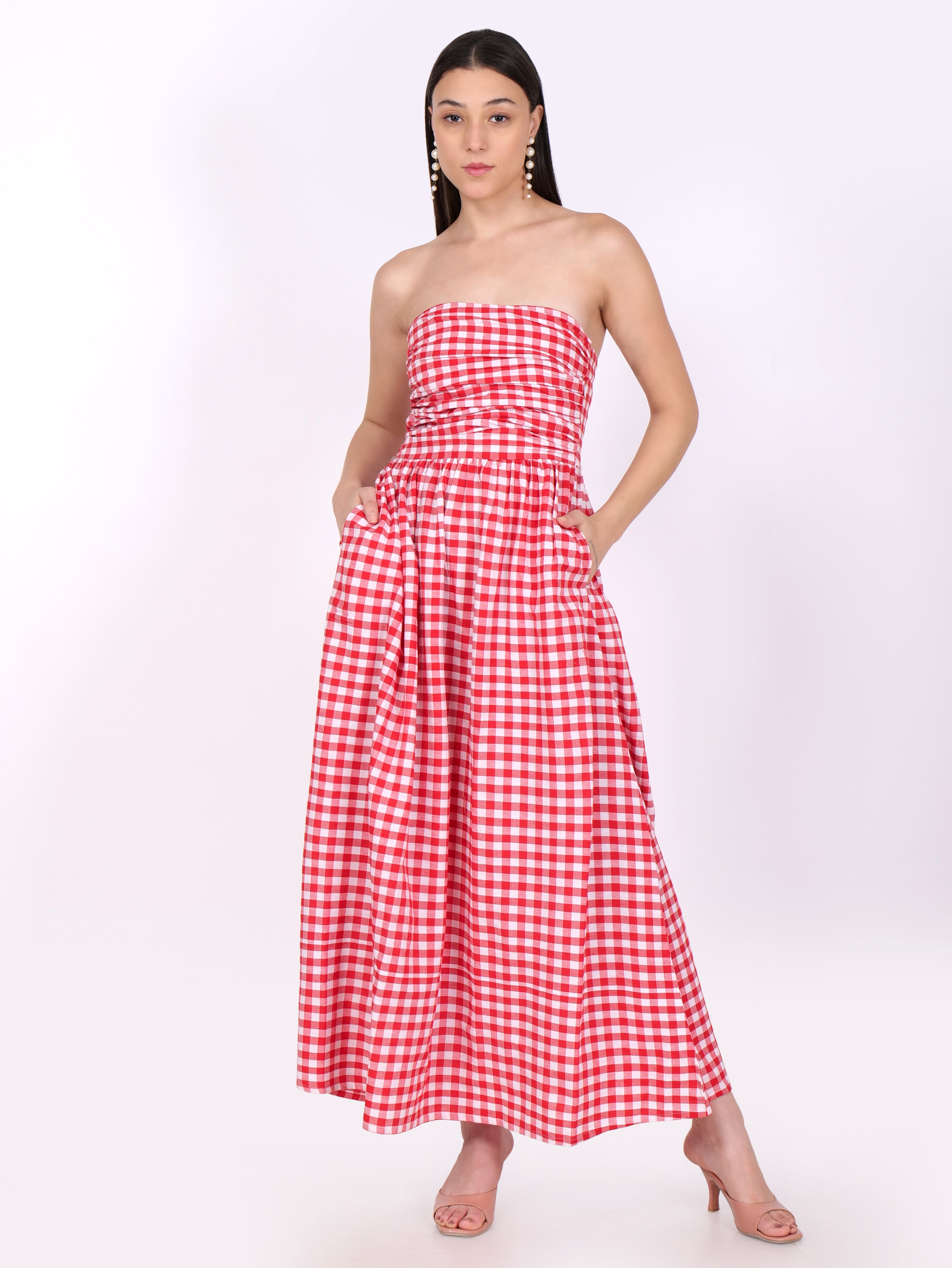 Grace plaid maxi red dress