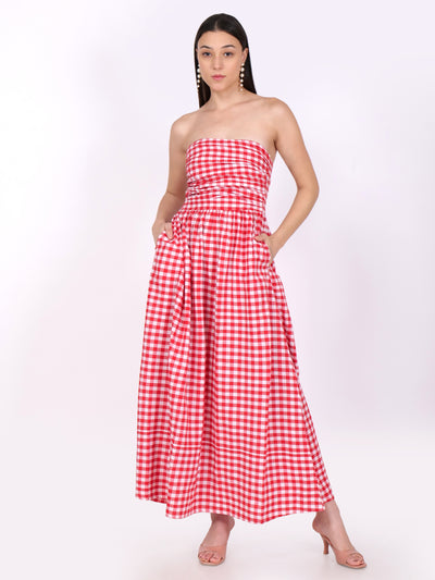 Grace plaid maxi red dress