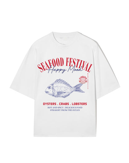 Happy Mood Fish oversized white tshirt