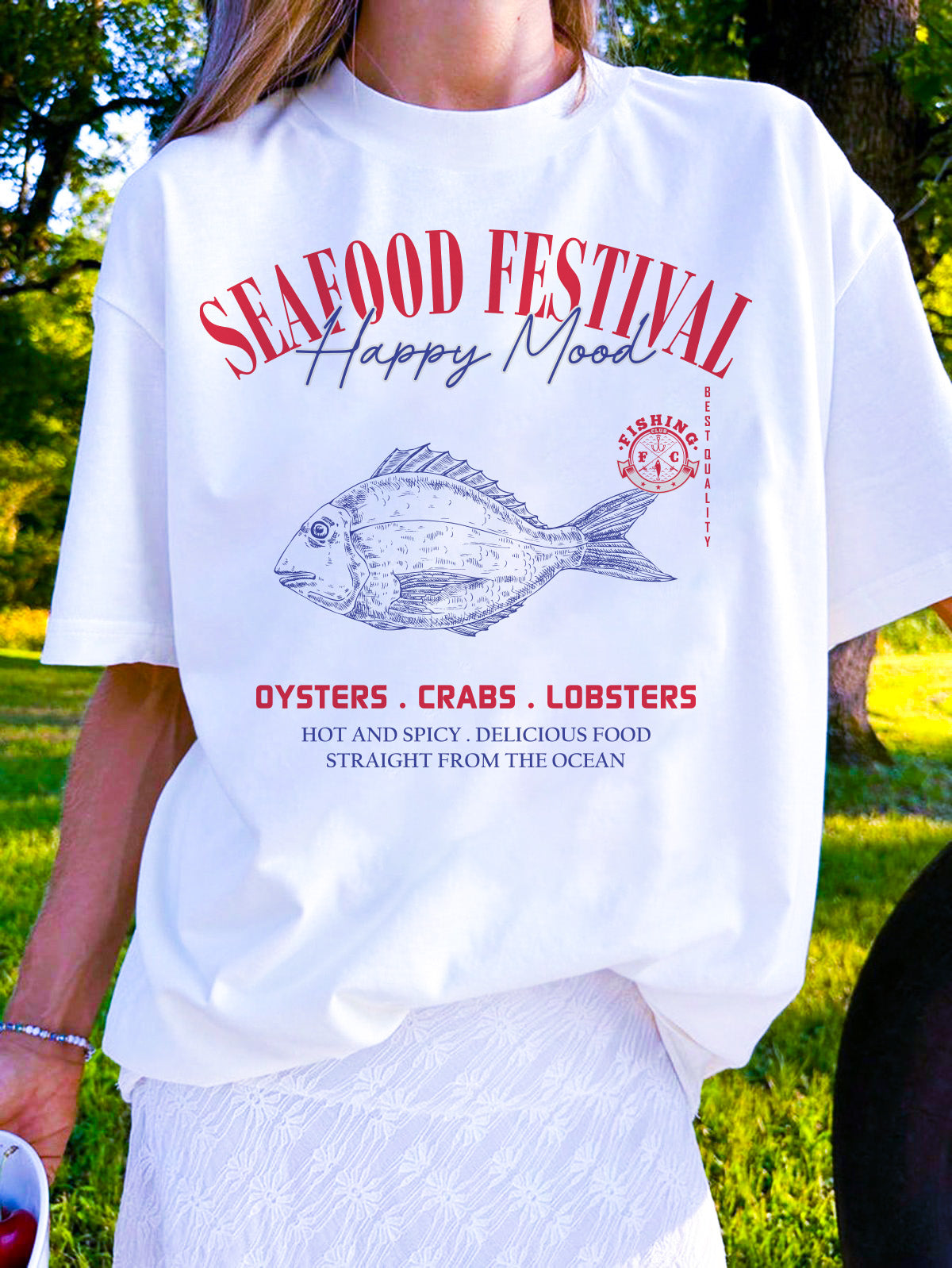 Happy Mood Fish oversized white tshirt