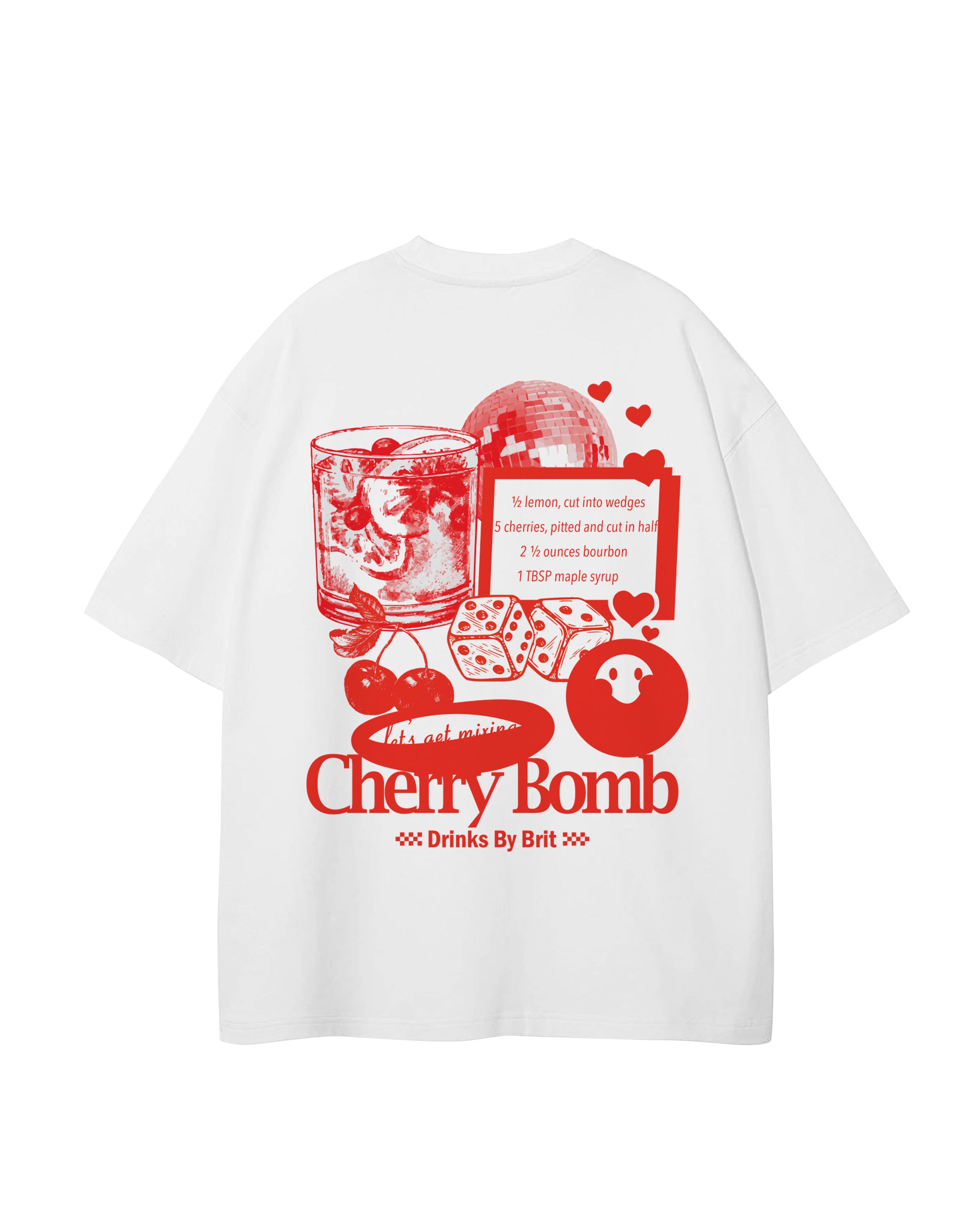 Red Pop Cherry oversized white tshirt