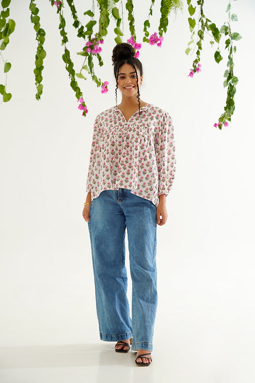 V - Neck Fuschia Top