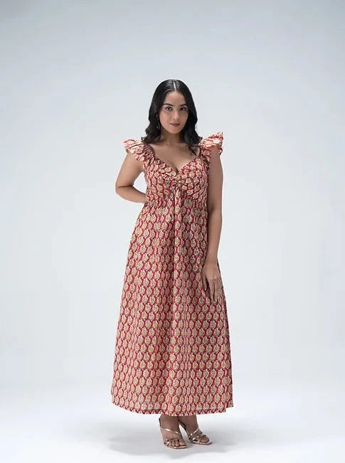 Rosemary midi dress with Sleseve Frill