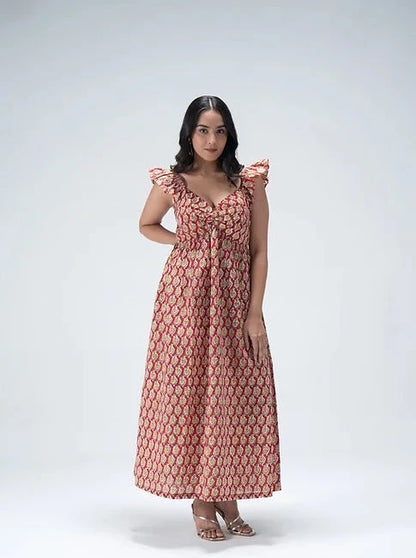 Rosemary midi dress with Sleseve Frill