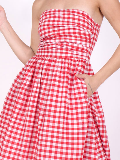 Grace plaid maxi red dress
