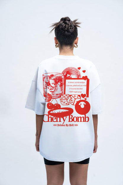 Red Pop Cherry oversized white tshirt