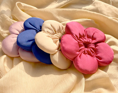 Pack of 4 - Petal puff pink scrunchie - pink,beige,blue & lavender