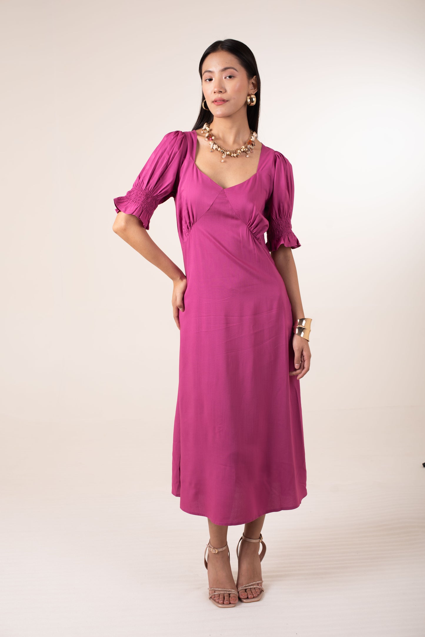 Berry Bloom Smocked midi dress