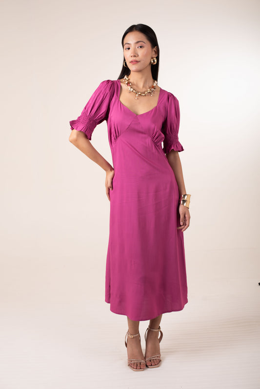 Berry Bloom Smocked midi dress