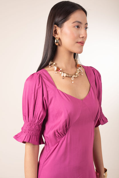 Berry Bloom Smocked midi dress
