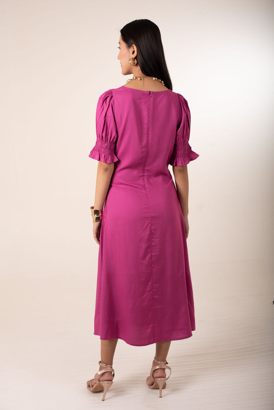 Berry Bloom Smocked midi dress