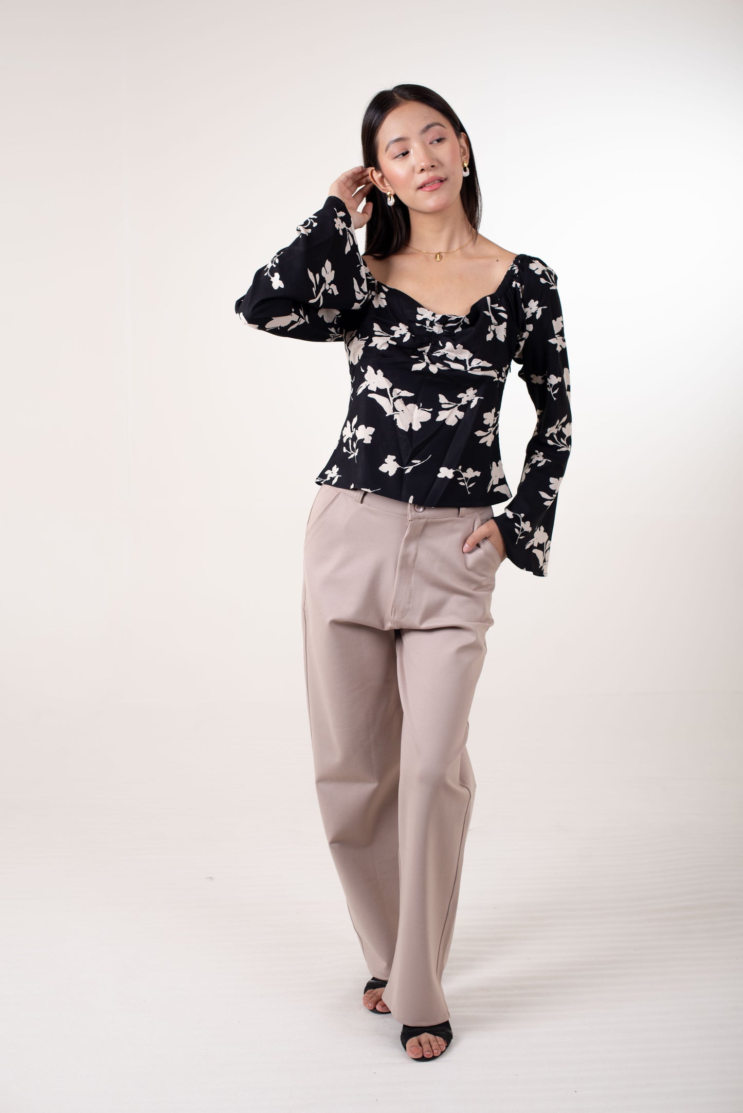 Retro Flora Ruched Top