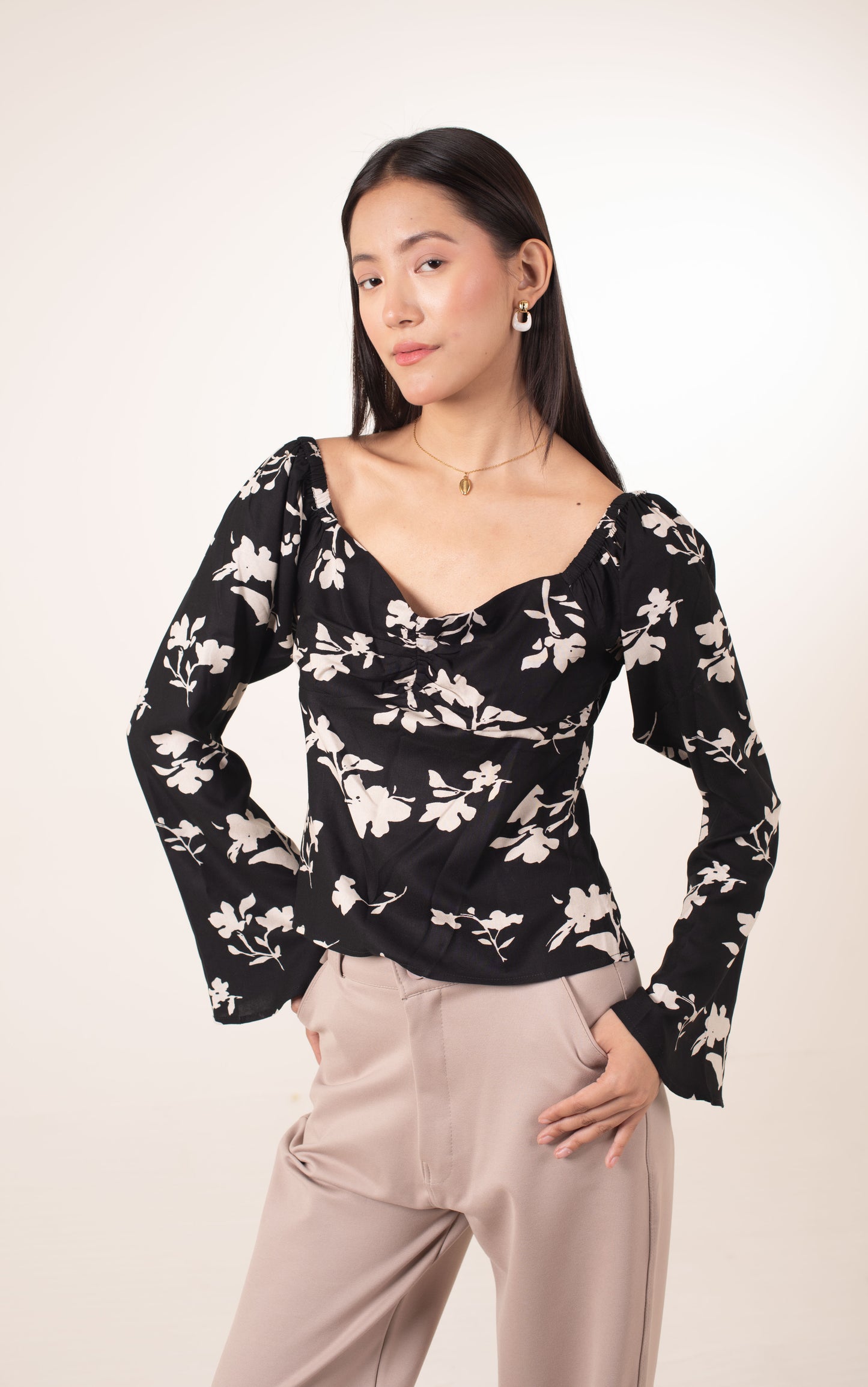 Retro Flora Ruched Top