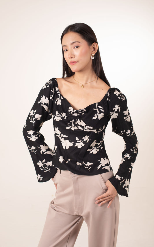 Retro Flora Ruched Top