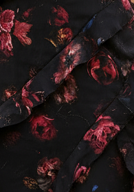 Black Floral Print Ruffle Trim Maxi Dress