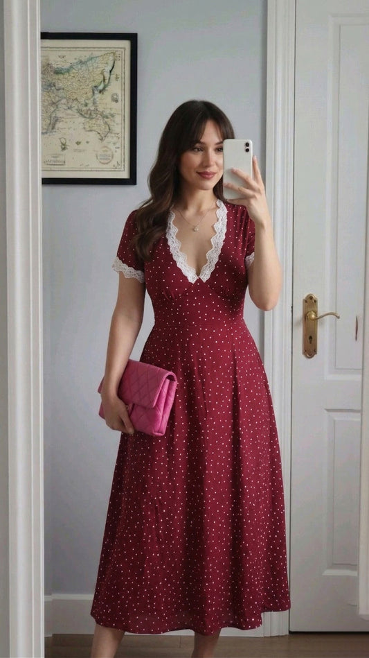 Crimson Charm midi Dress