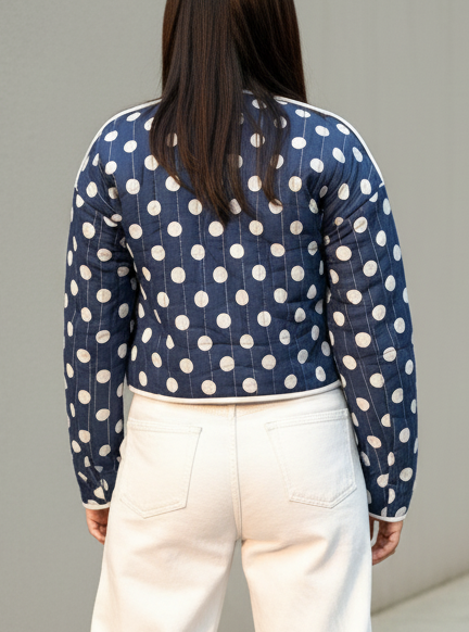 Polka dot Block printed reversible quilted jacket