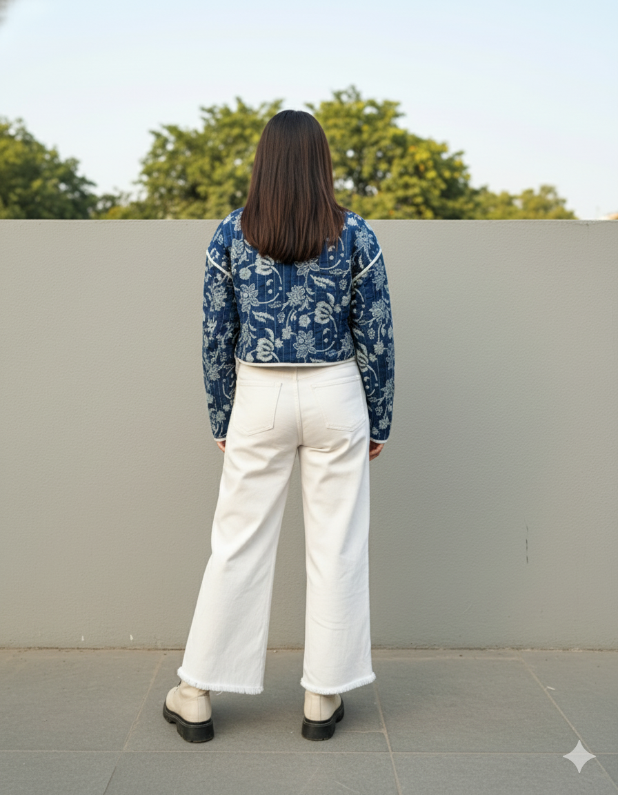 Indigo reversible quilted jacket