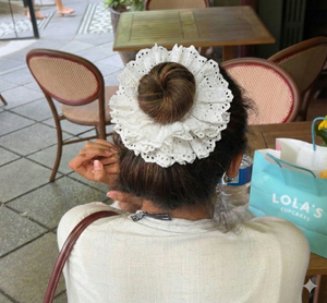 Cloud bloom white lace oversized scrunchie