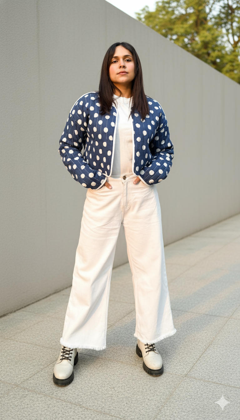 Indigo reversible quilted jacket