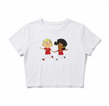 Best friend duo white crop tee