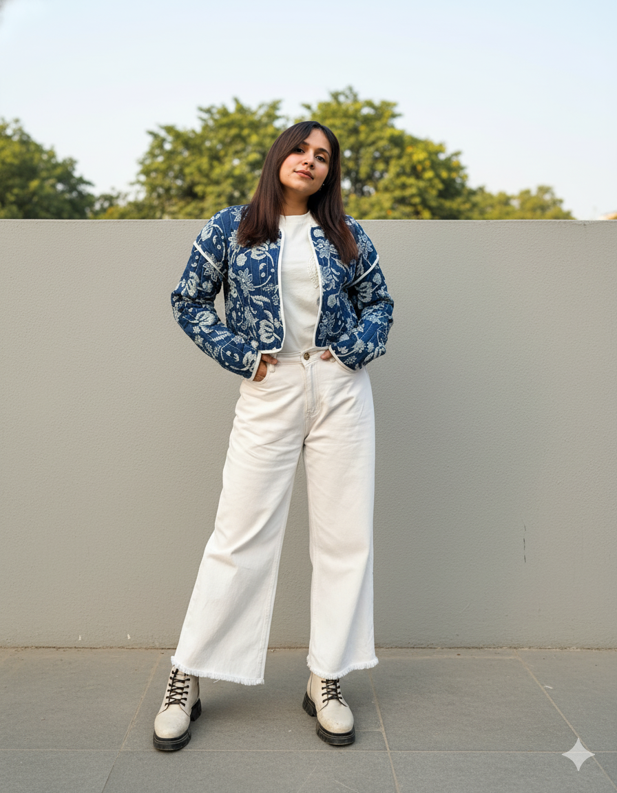 Indigo reversible quilted jacket