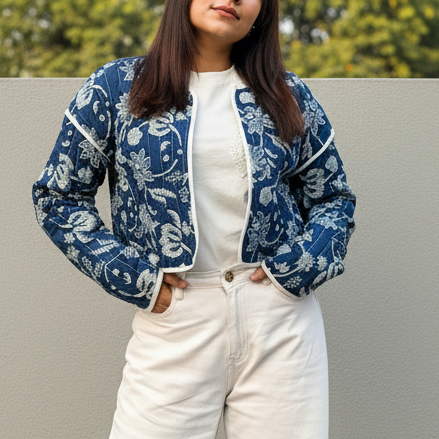 Polka dot Block printed reversible quilted jacket