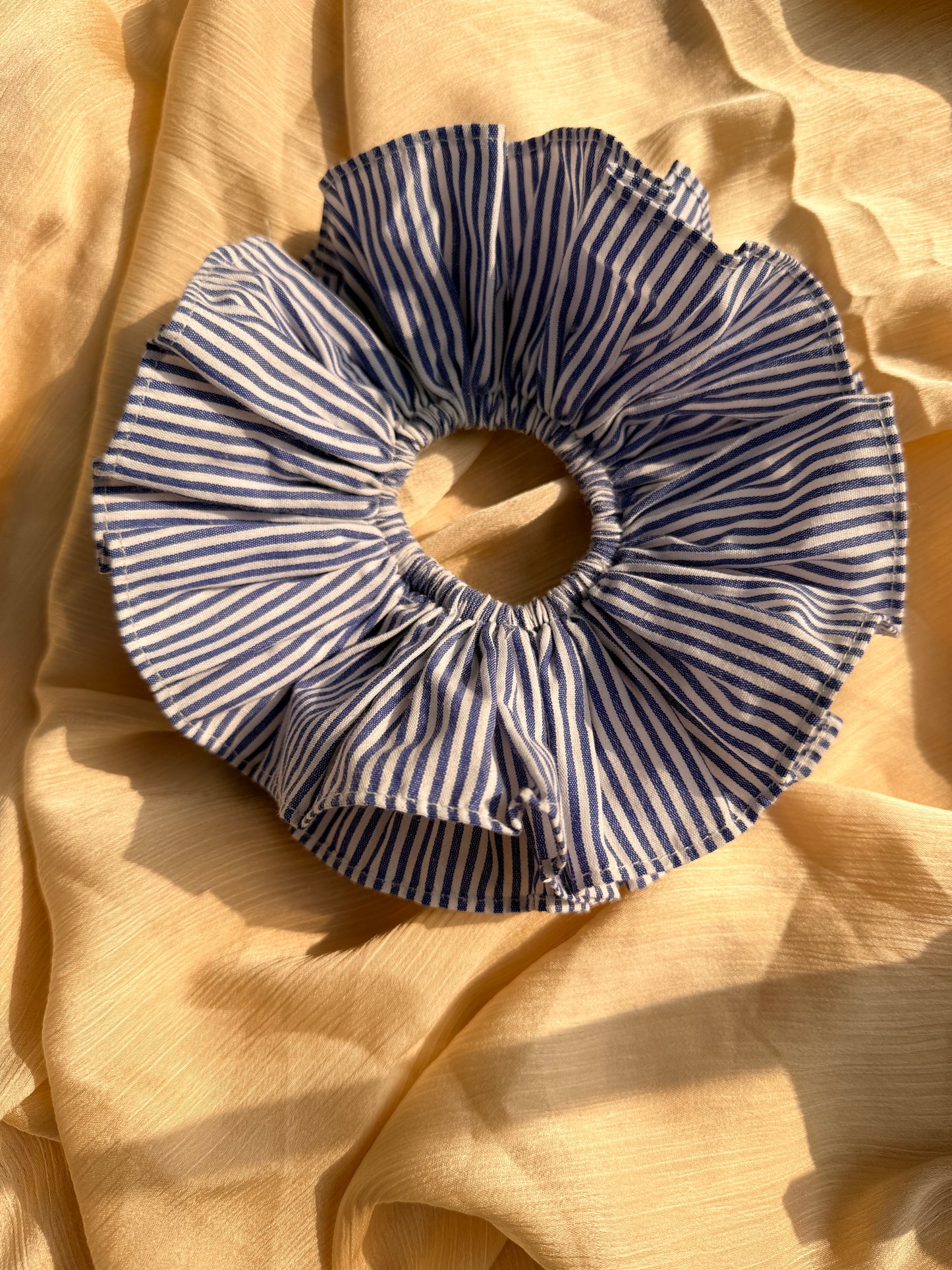 Cloud bloom blue stripe oversized scrunchie
