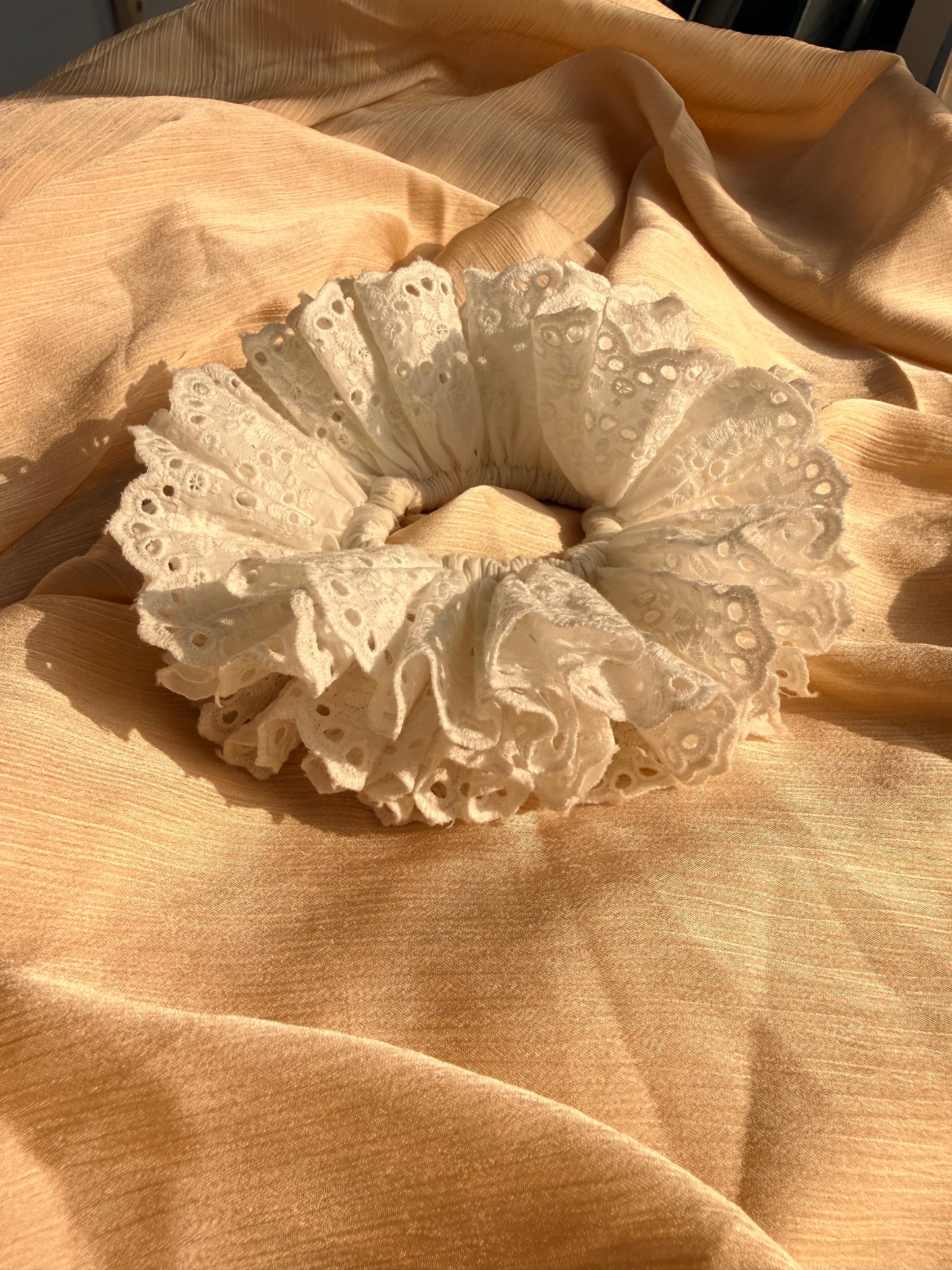 Cloud bloom white lace oversized scrunchie