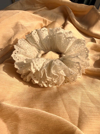 Cloud bloom white lace oversized scrunchie
