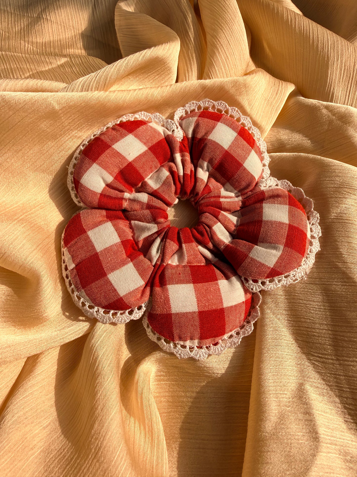 Petal puff checkered lace scrunchie