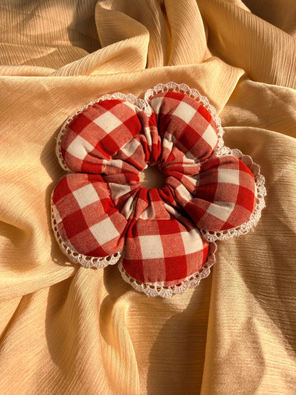Petal puff checkered lace scrunchie