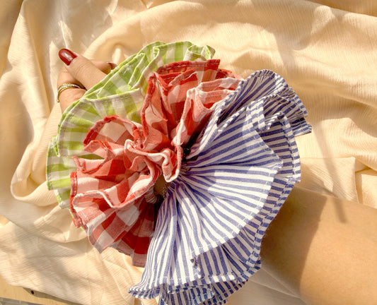 Pack of 3 - cloud bloom red,blue and green scrunchie