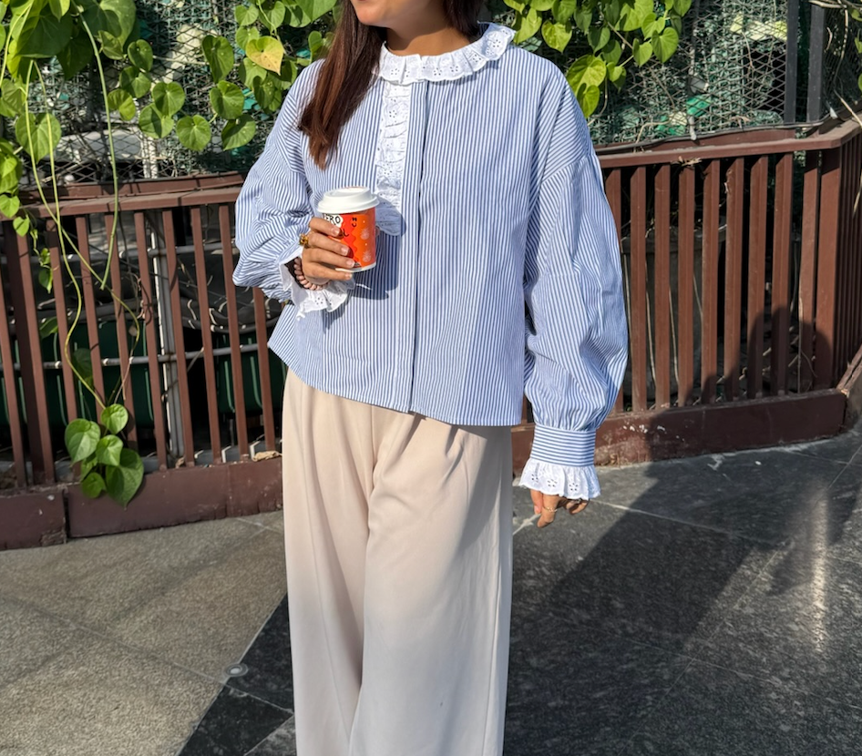 Classic Ruffle Lace Striped Shirt